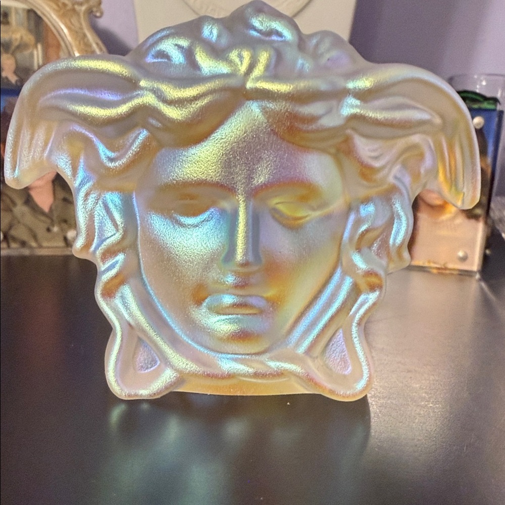 Versace Iridescent Medusa Head Sculpture in Pearl Gold
